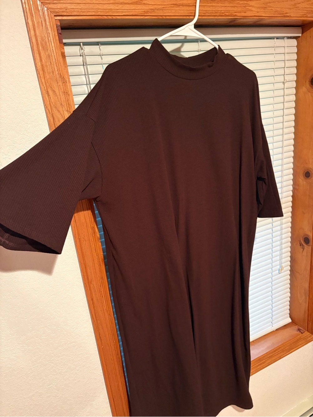 Dressed in Lala Ribbed Short-Sleeve Mock Neck Dress